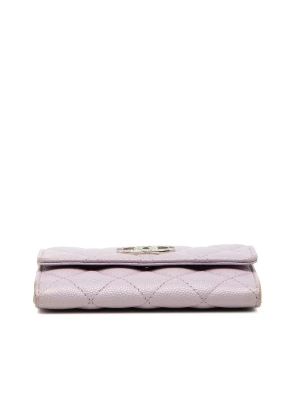 Chanel Quilted CC Logo Card Case Business Purple Caviar Leather